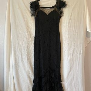 ANTIQUE Vintage mermaid Black Lace Gown